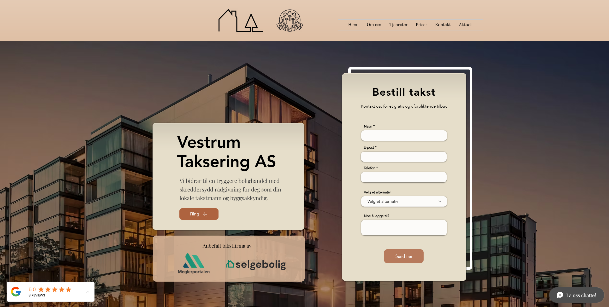 Vestrum Taksering AS sin forside, optimalisert for Google Ads